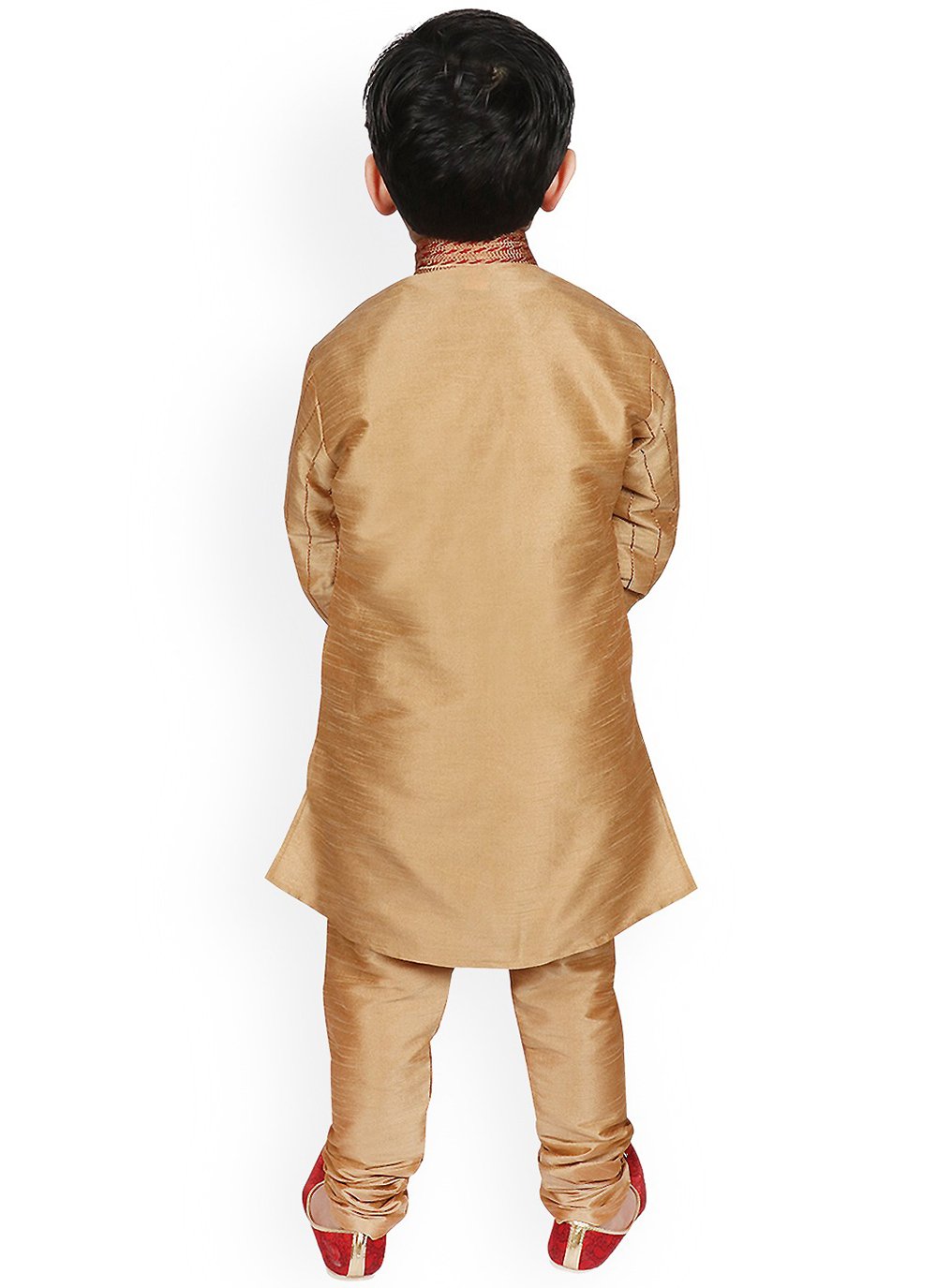 Kurta Pyjama Dupion Silk Beige Embroidered Kids