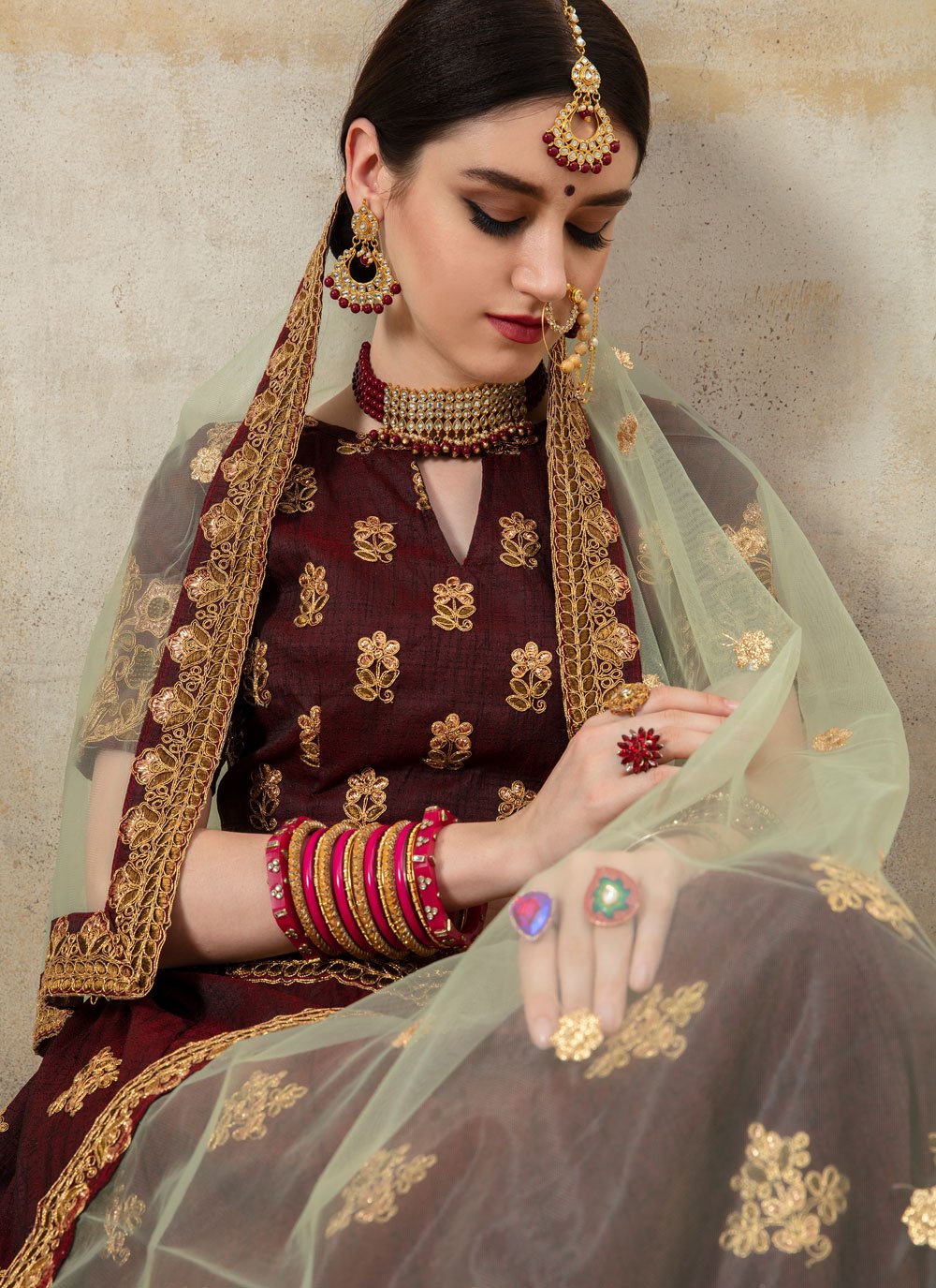 A Line Lehenga Silk Maroon Dori Work Lehenga Choli