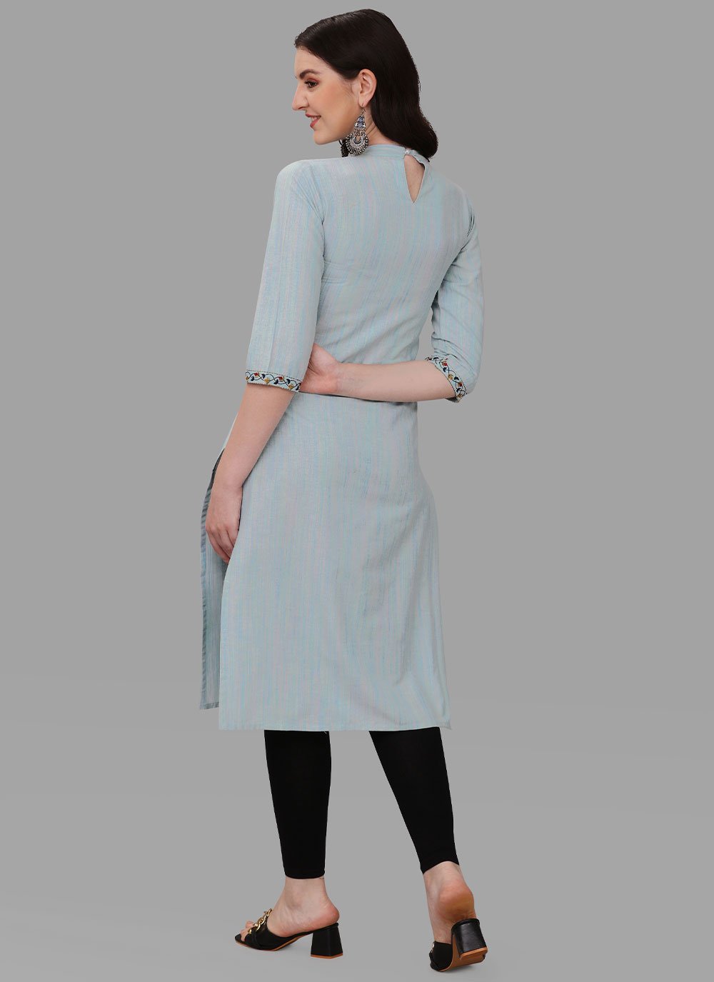 Casual Kurti Cotton Aqua Blue Embroidered Kurtis