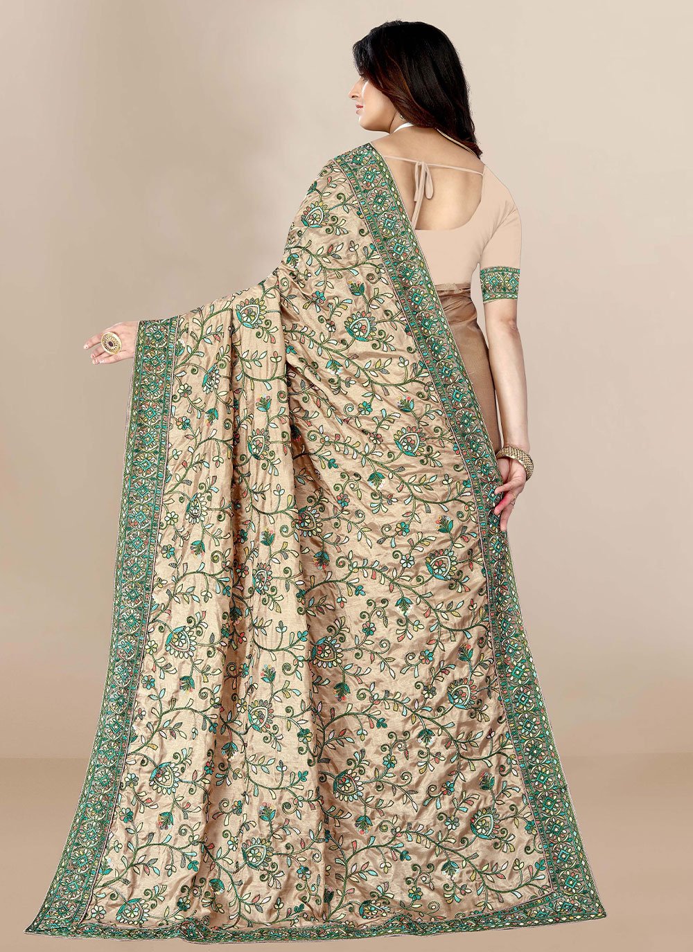 Contemporary Silk Beige Embroidered Saree