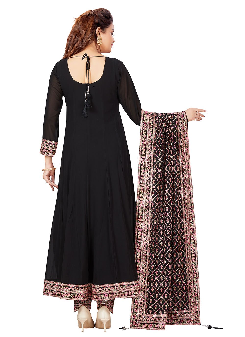 Straight Salwar Suit Chanderi Black Embroidered Salwar Kameez