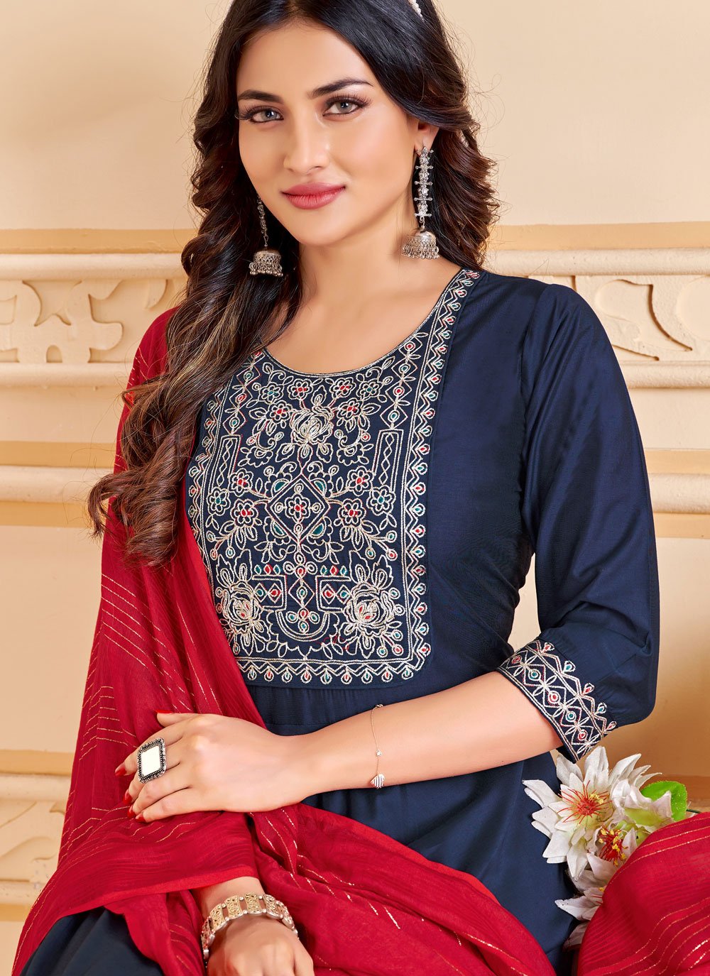 Gown Silk Blue Embroidered Gown