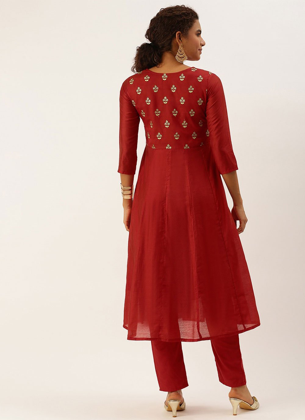 Casual Kurti Chanderi Viscose Maroon Embroidered Kurtis