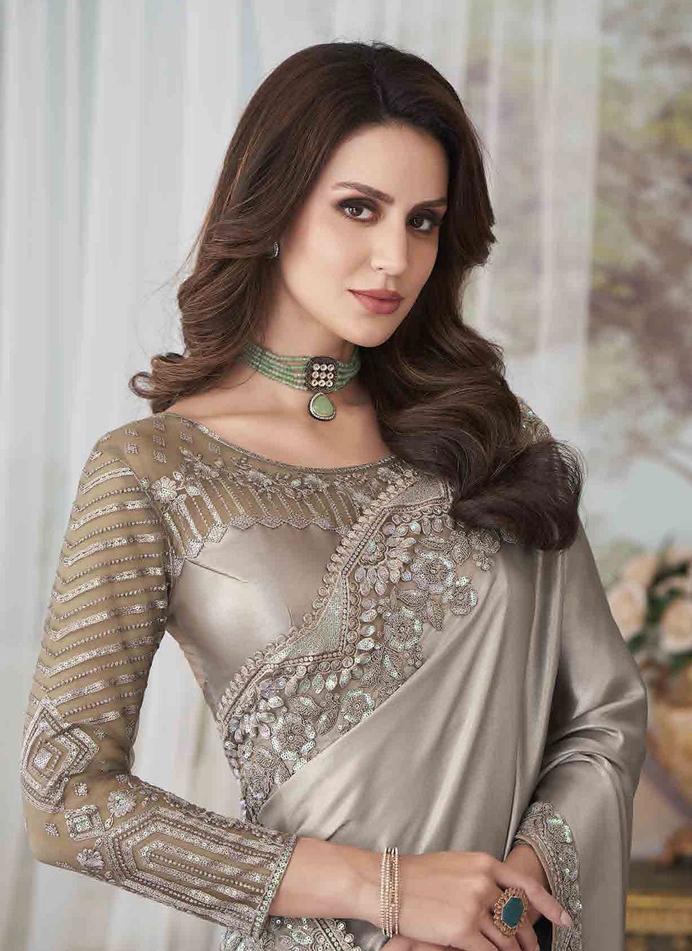 Contemporary Silk Silver Embroidered Saree