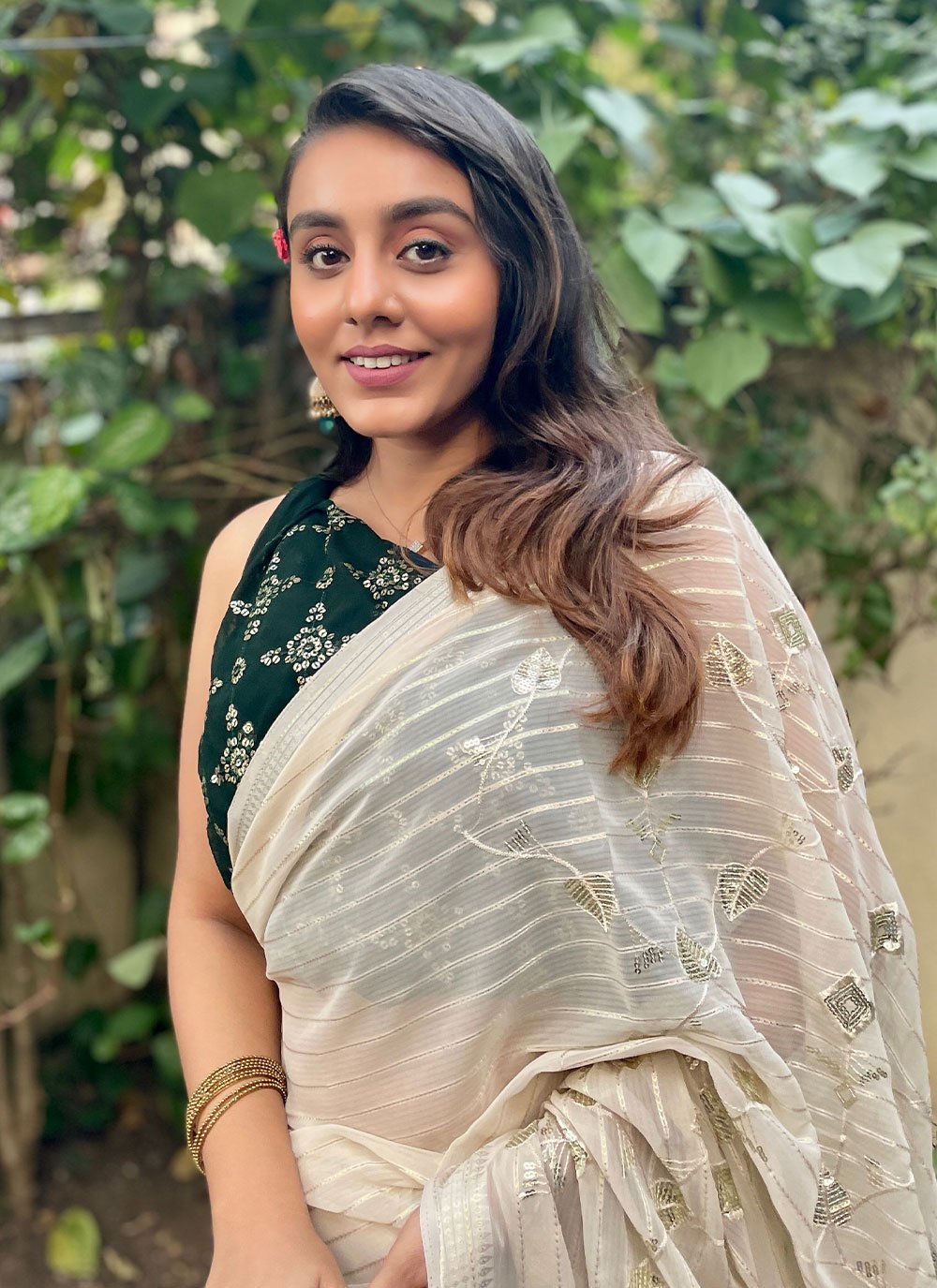 Contemporary Georgette Cream Embroidered Saree