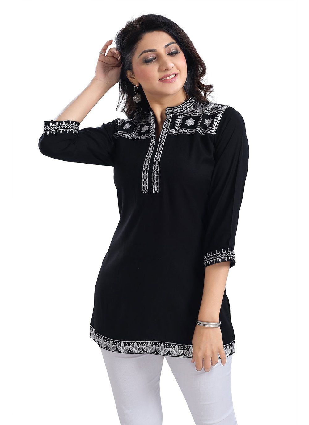 Designer Kurti Viscose Black Embroidered Kurtis
