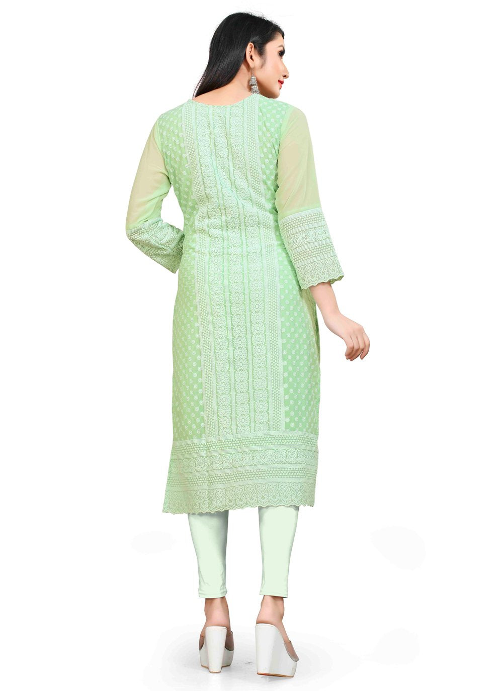 Designer Kurti Chiffon Georgette Green Embroidered Kurtis