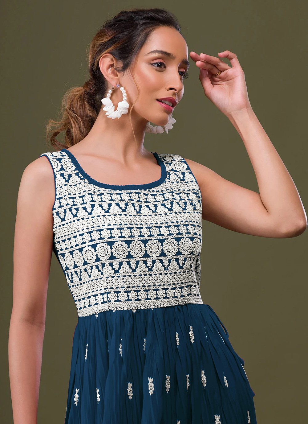 Salwar Suit Faux Georgette Teal Embroidered Salwar Kameez