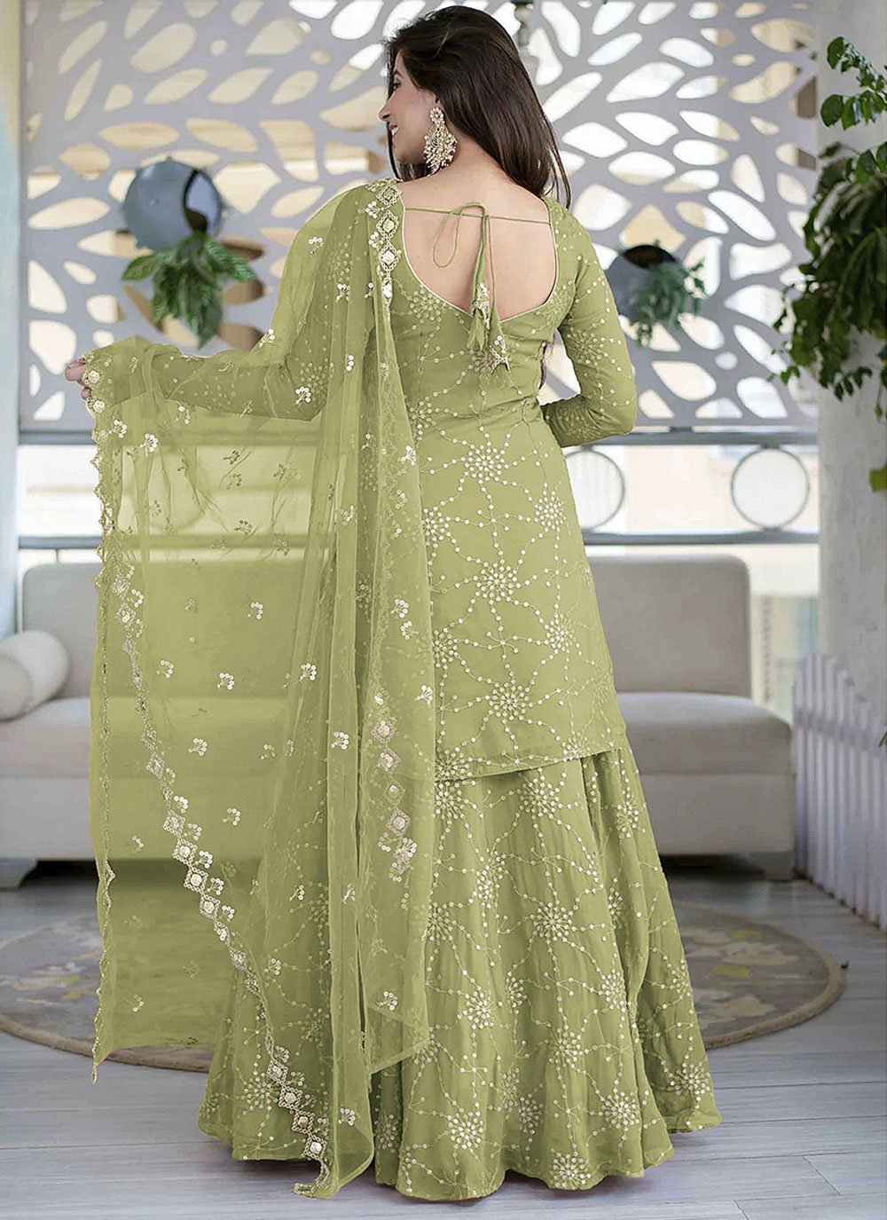 Lehenga Choli Faux Georgette Green Embroidered Lehenga Choli