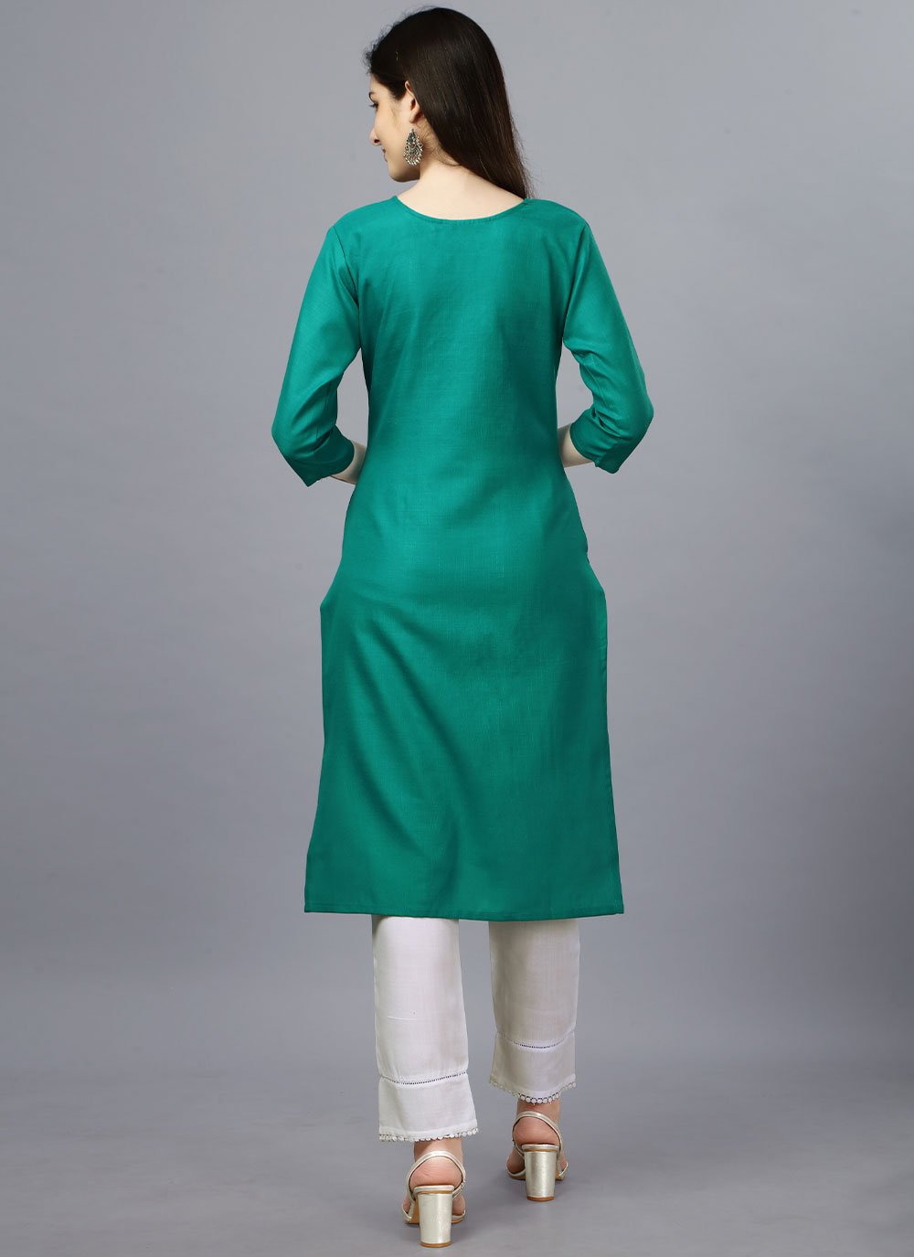 Casual Kurti Cotton Turquoise Embroidered Kurtis