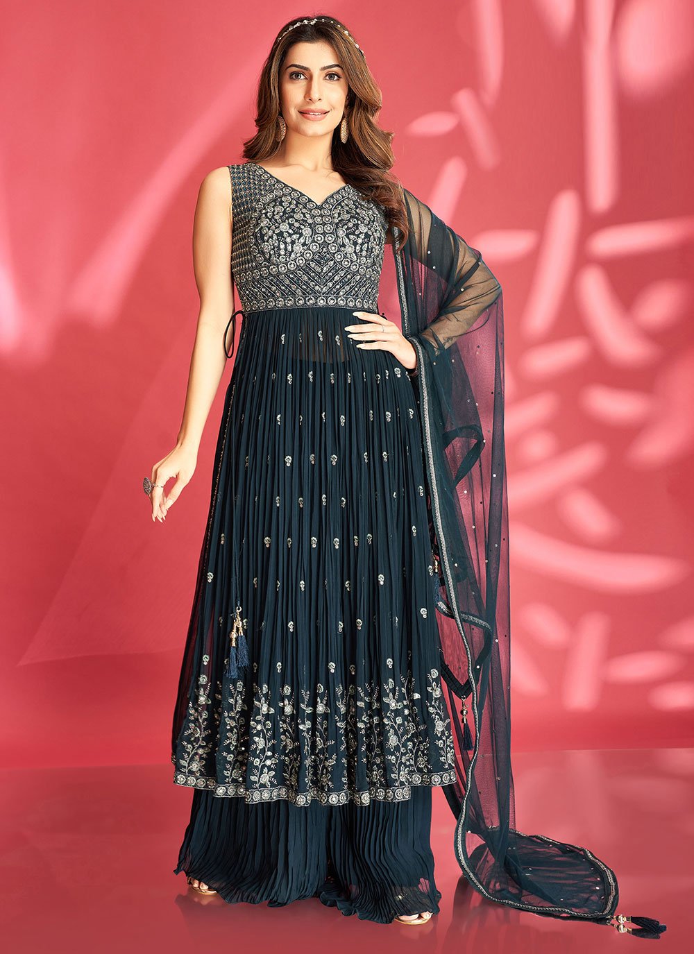 Palazzo Salwar Suit Georgette Black Embroidered Salwar Kameez