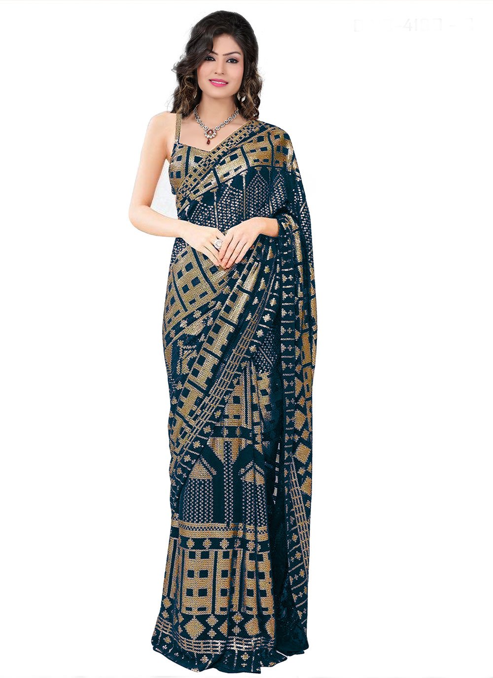 Classic Georgette Blue Embroidered Saree