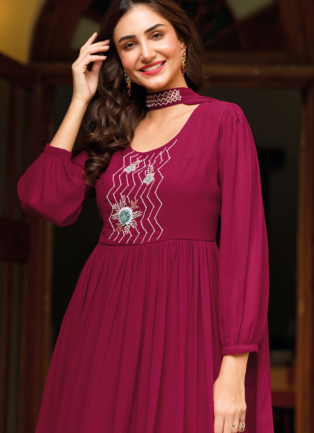 Designer Gown Georgette Rani Embroidered Gown