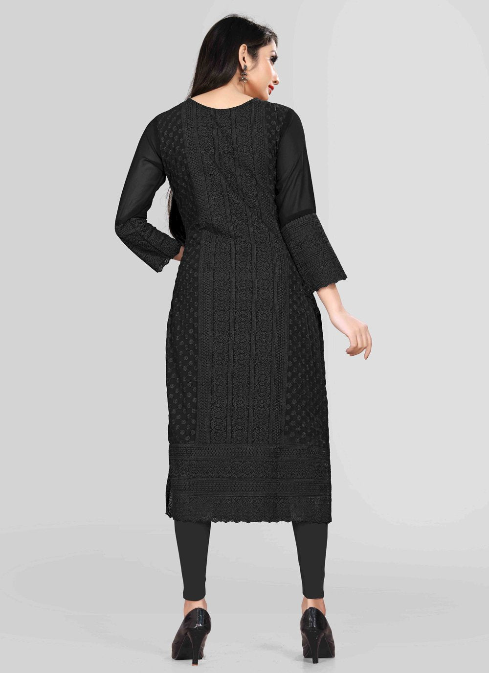 Designer Kurti Chiffon Georgette Black Embroidered Kurtis