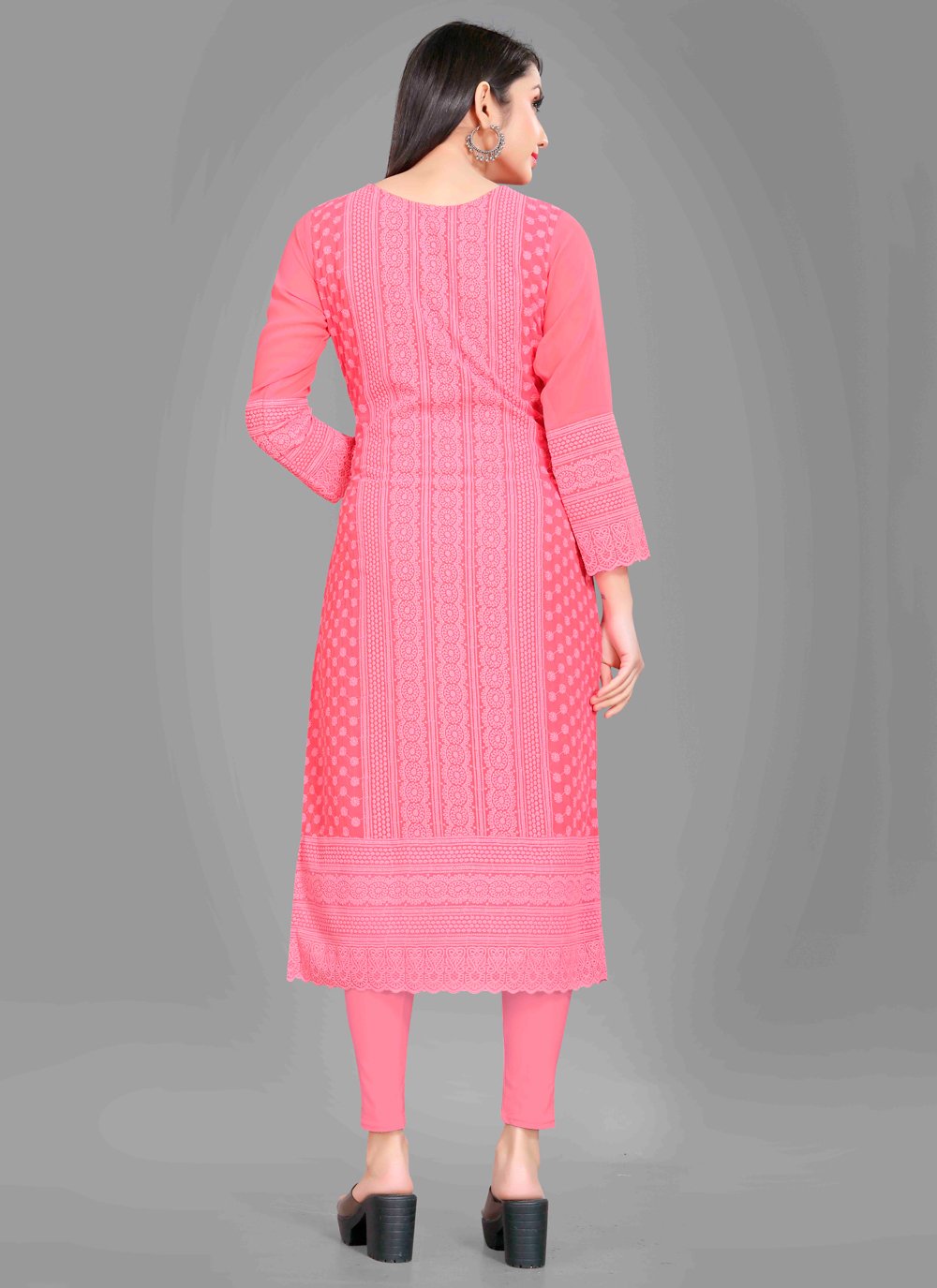 Designer Kurti Chiffon Georgette Pink Embroidered Kurtis