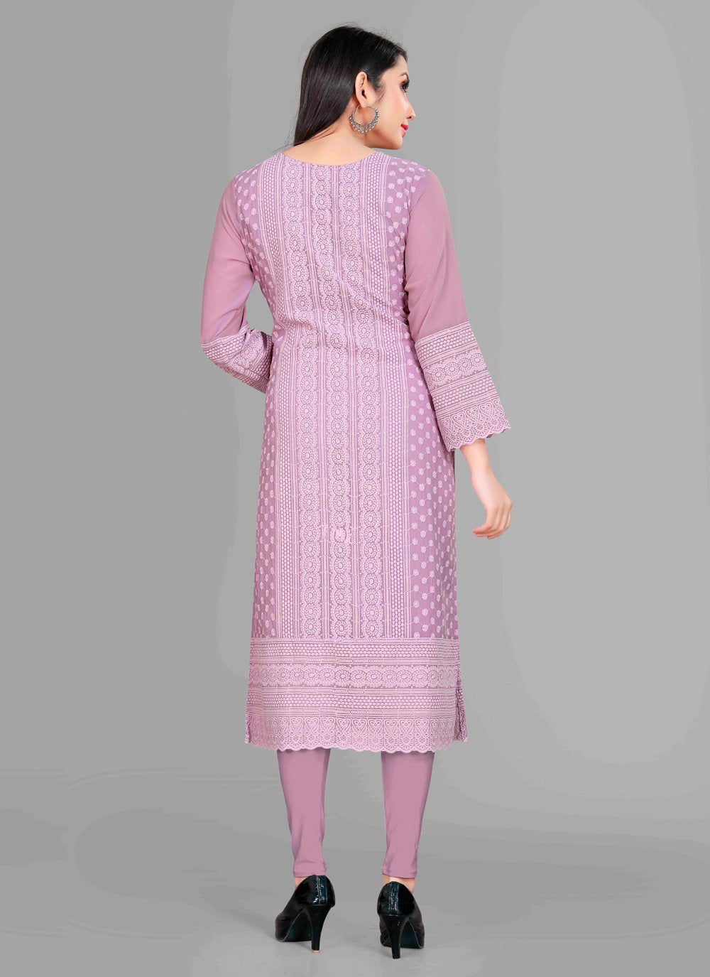 Designer Kurti Chiffon Georgette Violet Embroidered Kurtis