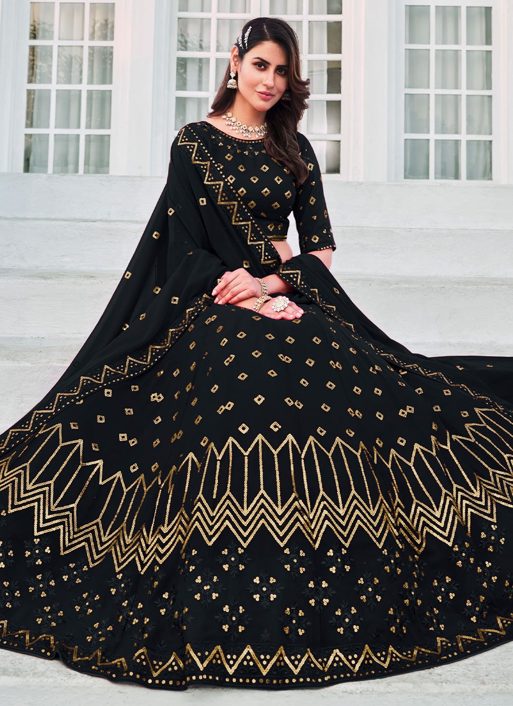 Lehenga Choli Georgette Green Embroidered Lehenga Choli