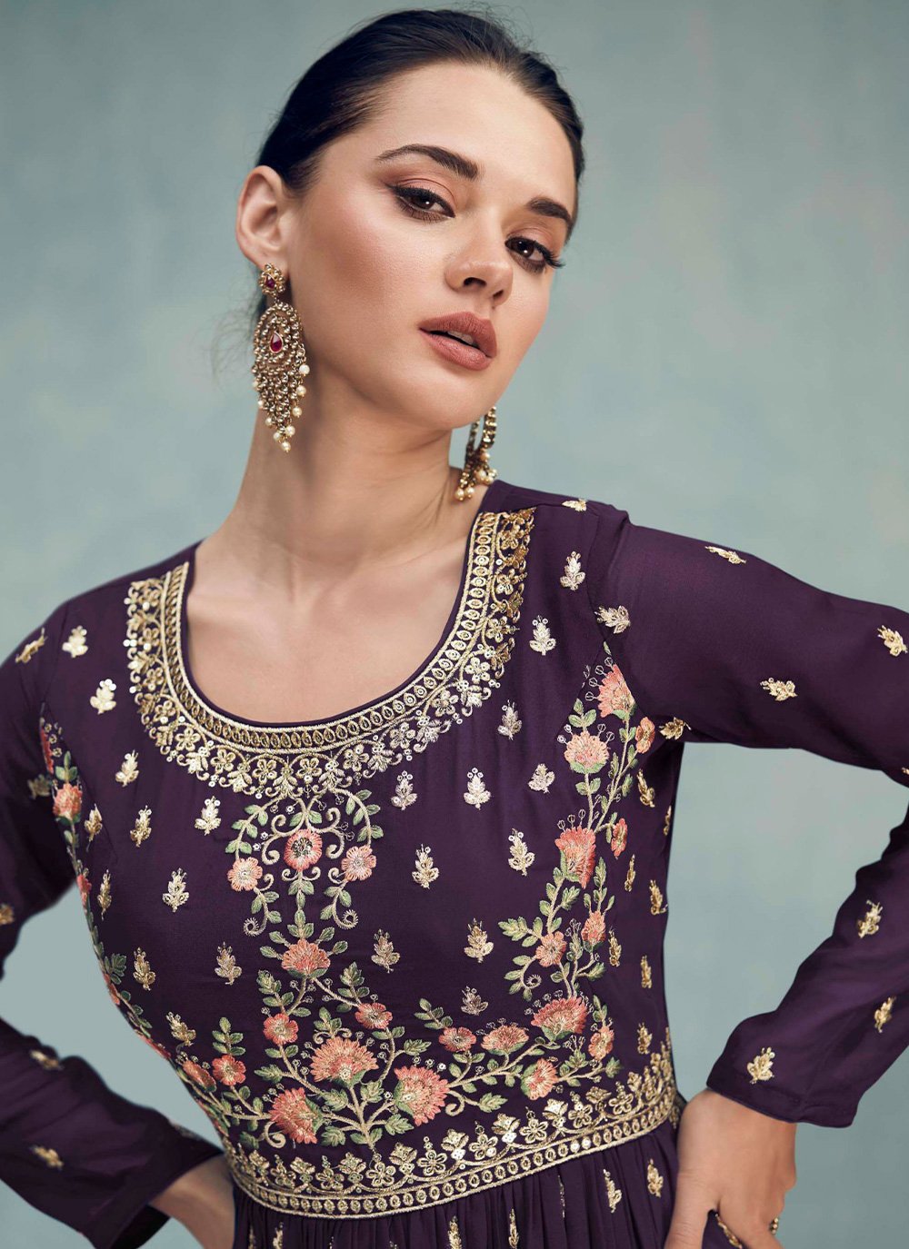 Salwar Suit Georgette Purple Embroidered Salwar Kameez