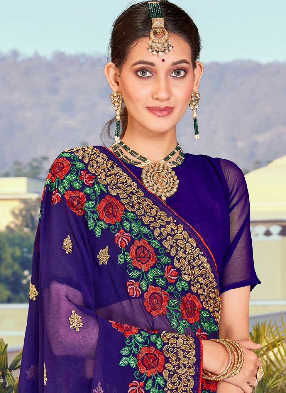 Trendy Saree Georgette Blue Embroidered Saree