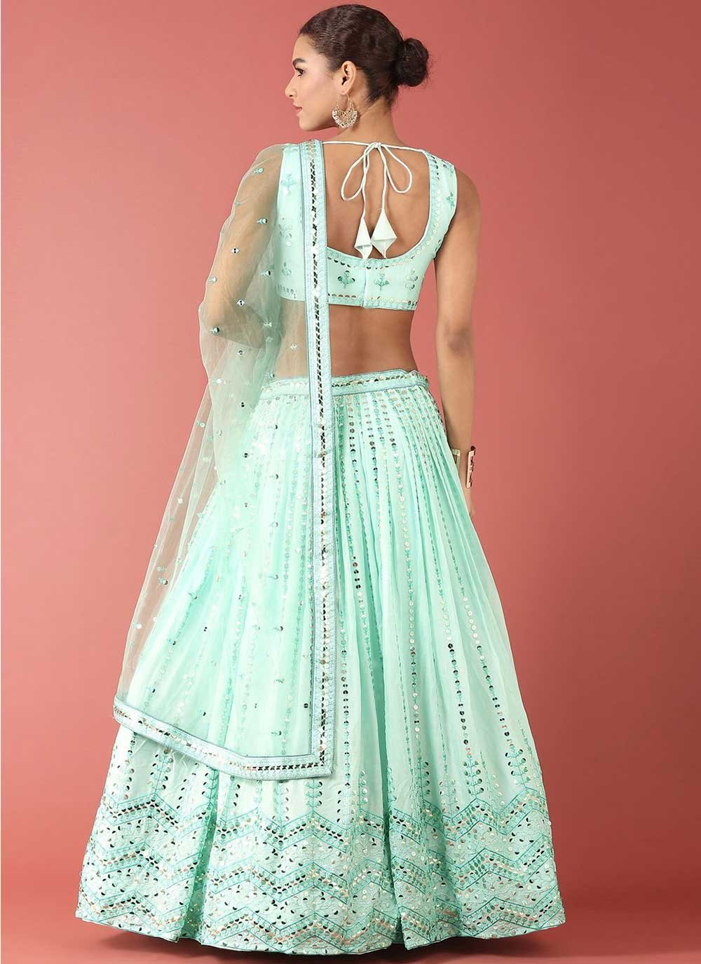 Lehenga Choli Georgette Turquoise Embroidered Lehenga Choli