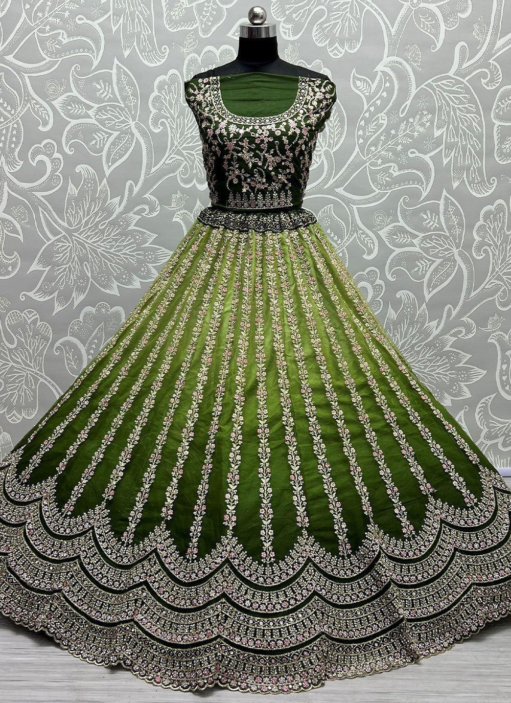 Lehenga Choli Silk Green Embroidered Lehenga Choli
