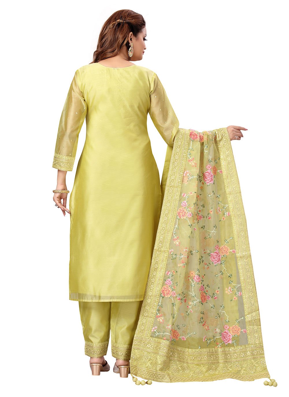 Salwar Suit Chanderi Green Embroidered Salwar Kameez