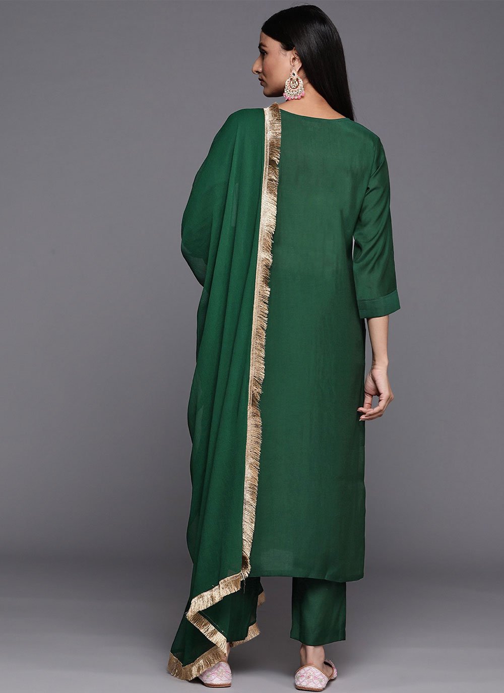 Salwar Suit Silk Green Embroidered Salwar Kameez