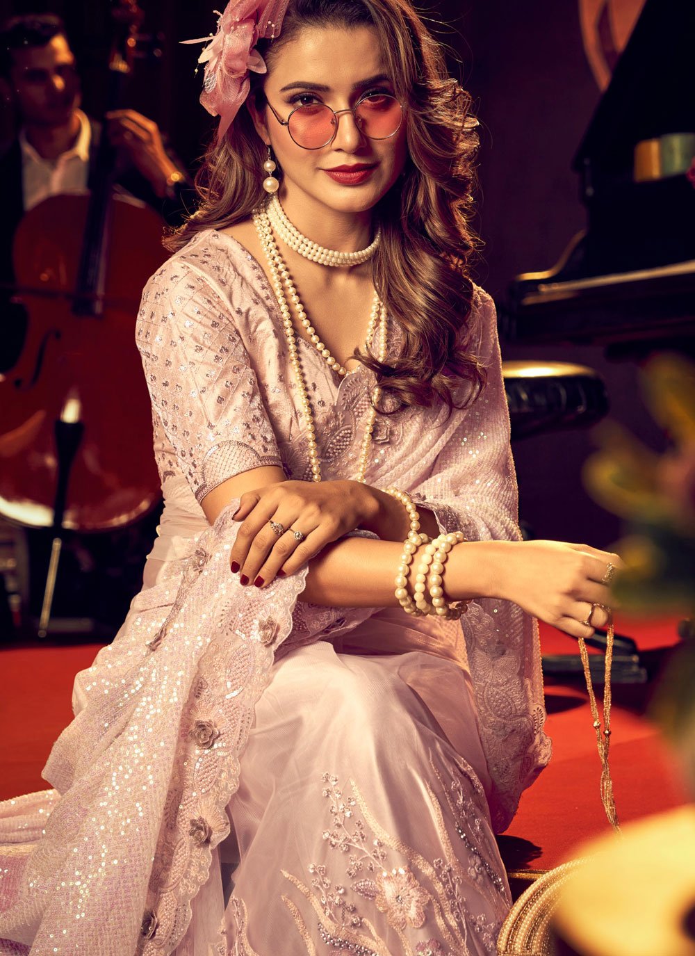 Classic Imported Net Peach Embroidered Saree