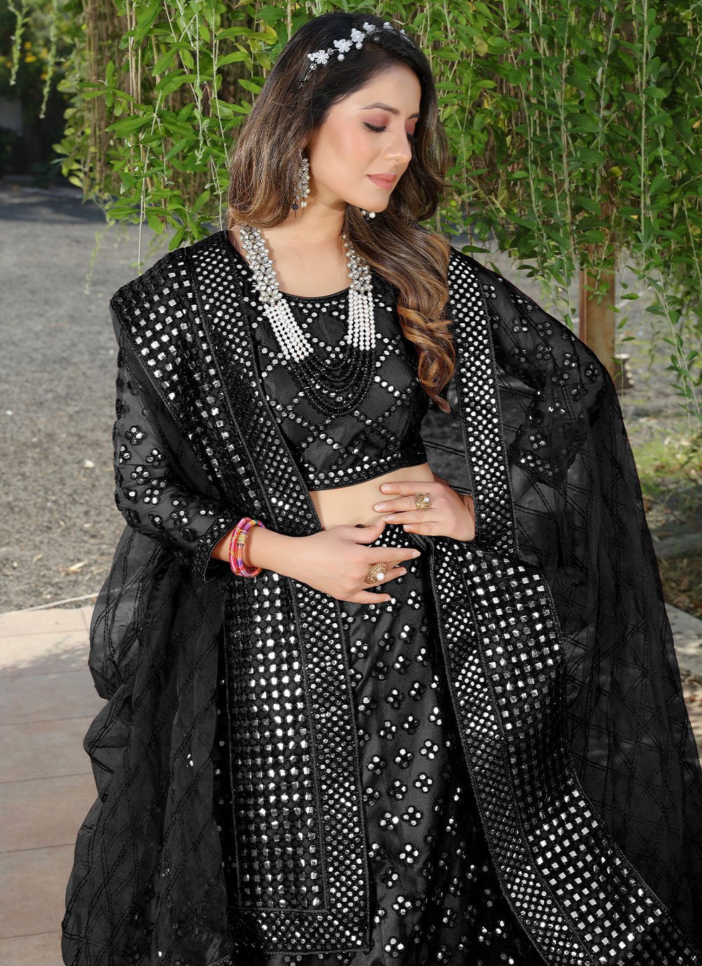 Lehenga Choli Net Black Embroidered Lehenga Choli