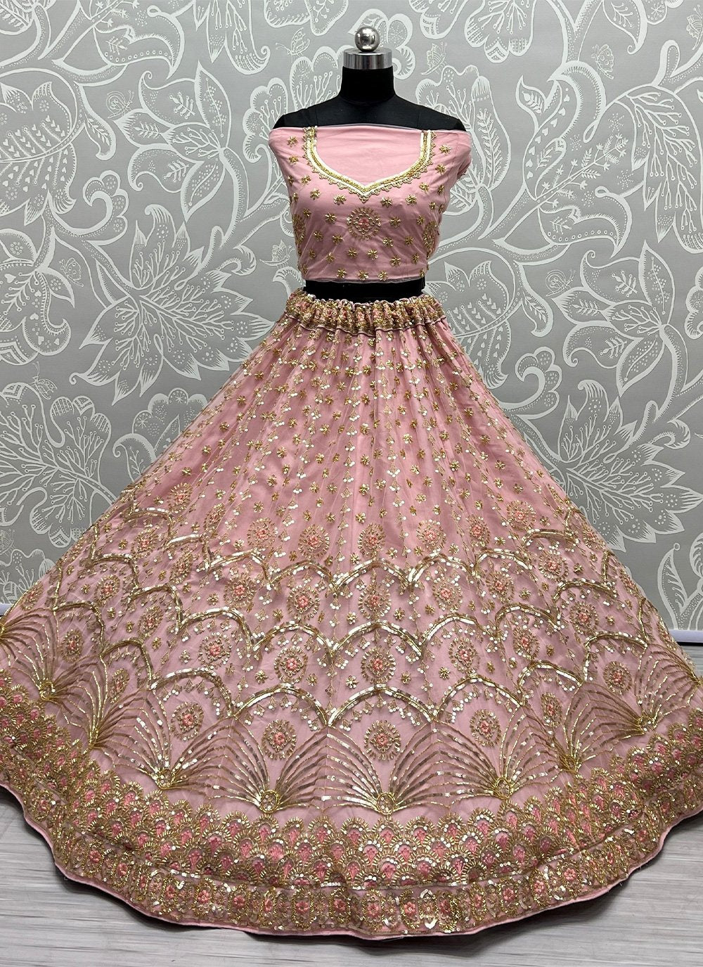 Lehenga Choli Net Pink Embroidered Lehenga Choli