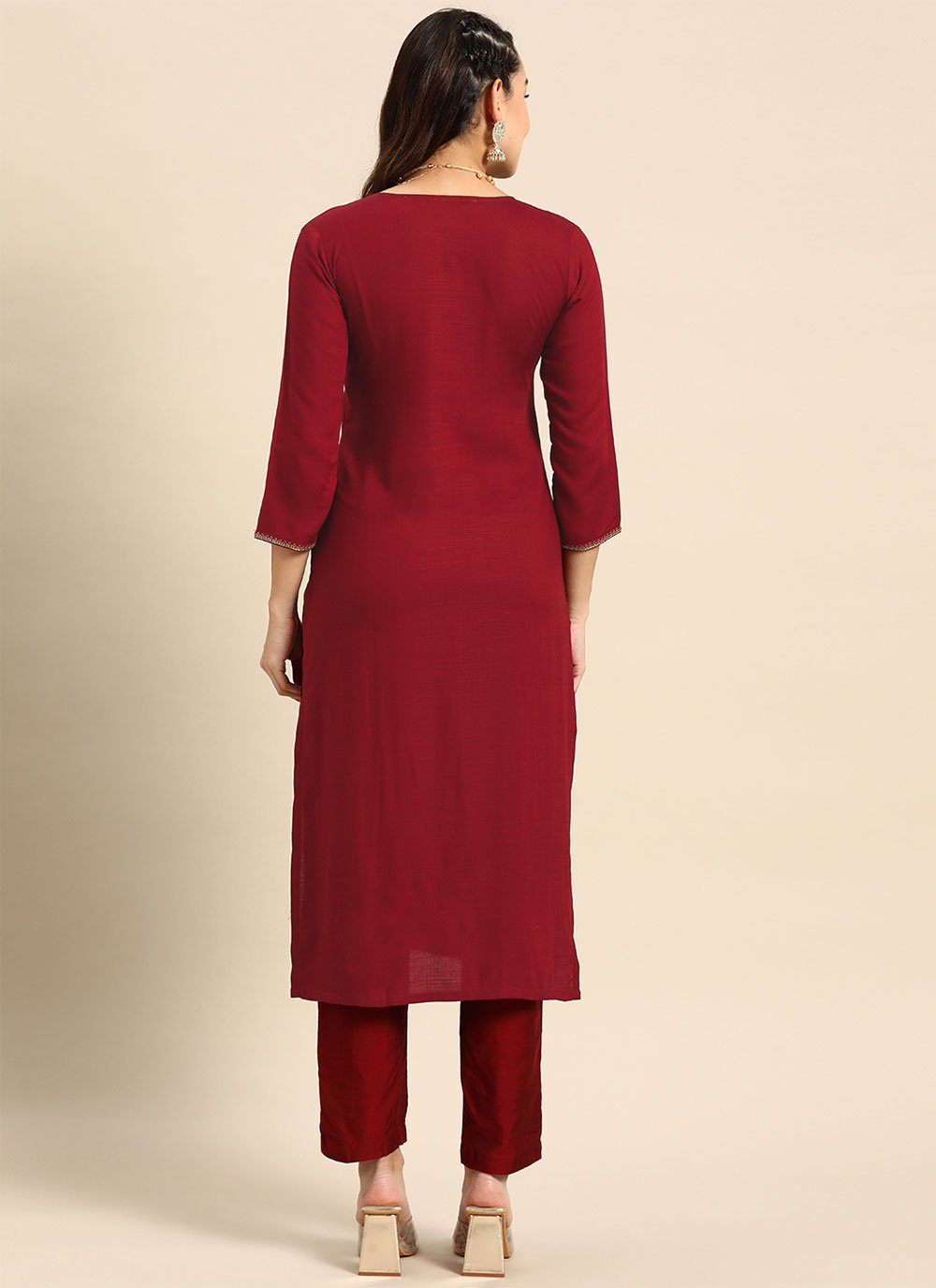 Designer Kurti Poly Rayon Maroon Embroidered Kurtis