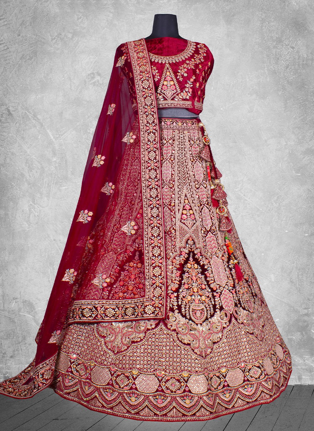 A Line Lehenga Georgette Maroon Embroidered Lehenga Choli