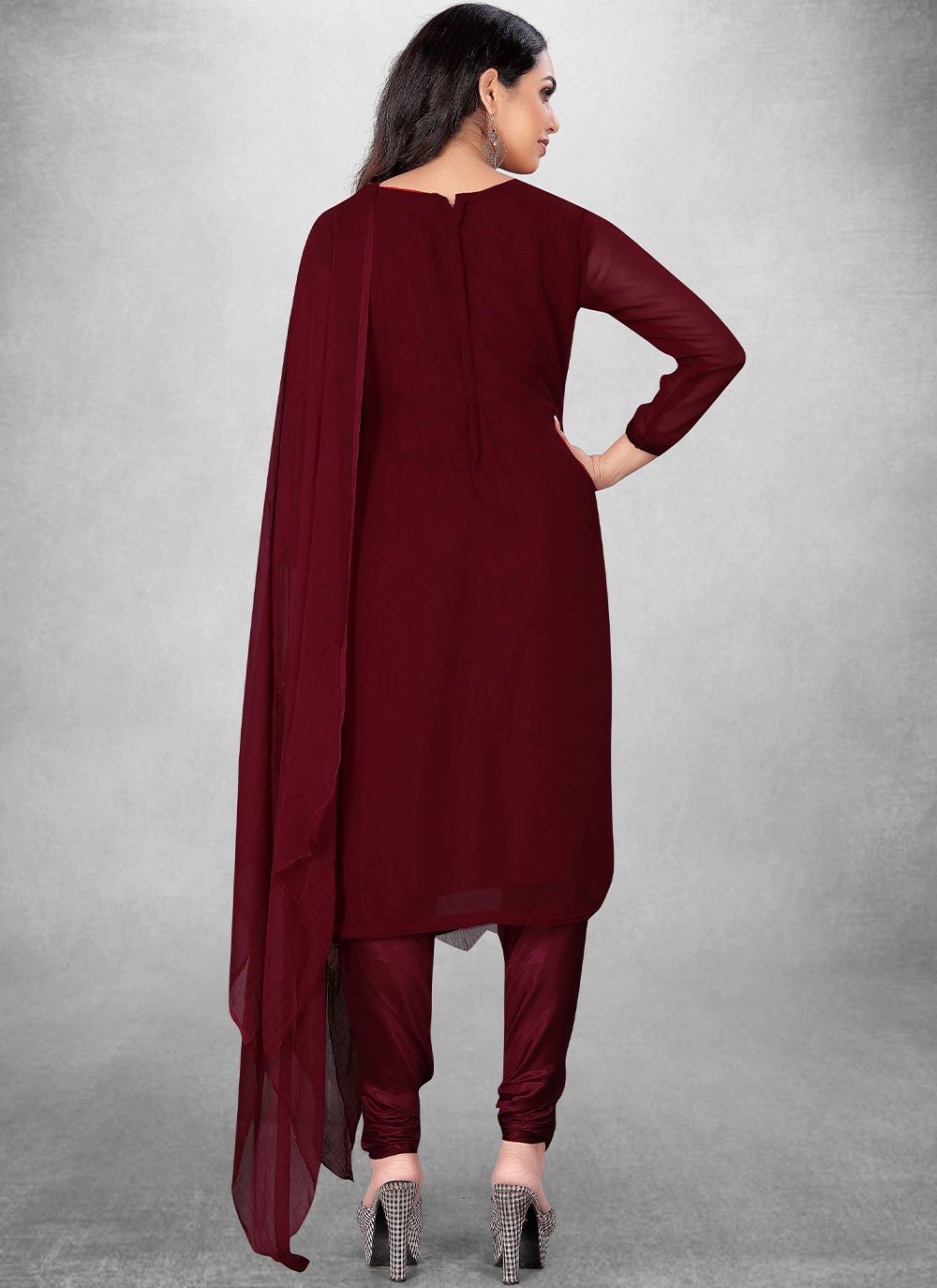 Pant Style Suit Georgette Maroon Embroidered Salwar Kameez