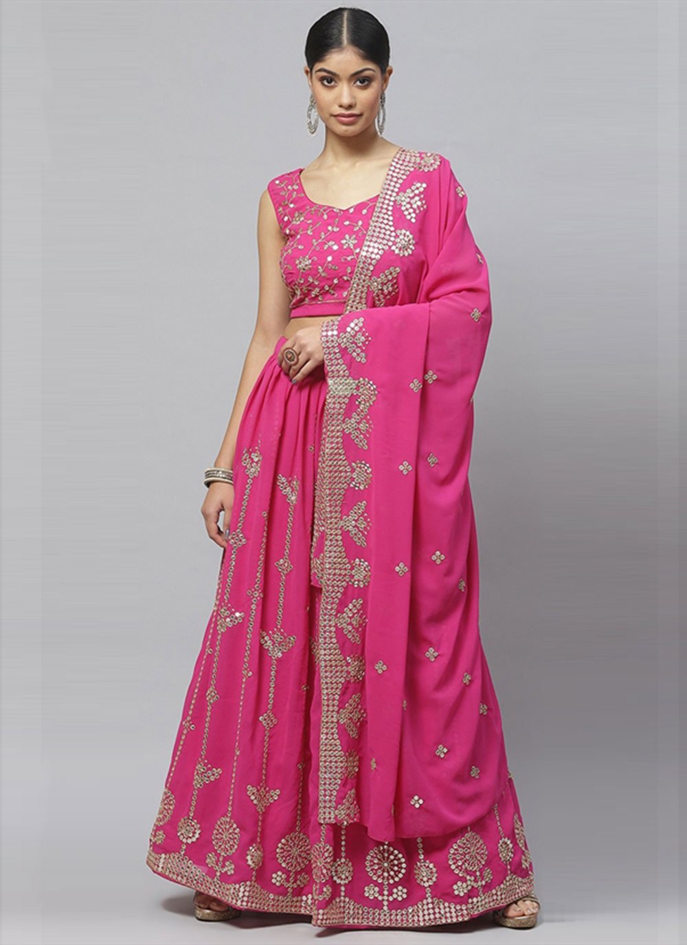 Lehenga Choli Georgette Pink Embroidered Lehenga Choli