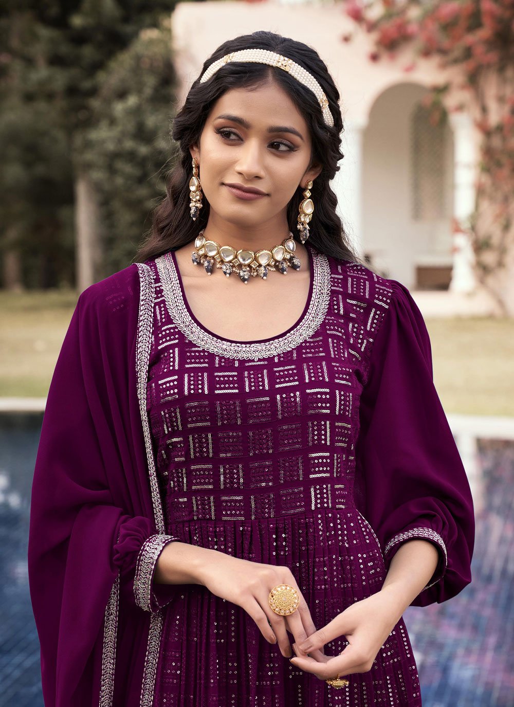 Salwar Suit Georgette Purple Embroidered Salwar Kameez