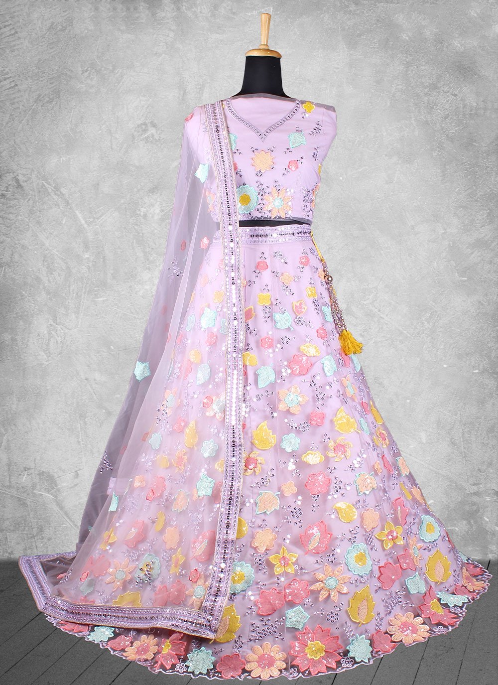 Lehenga Choli Net Lavender Embroidered Lehenga Choli