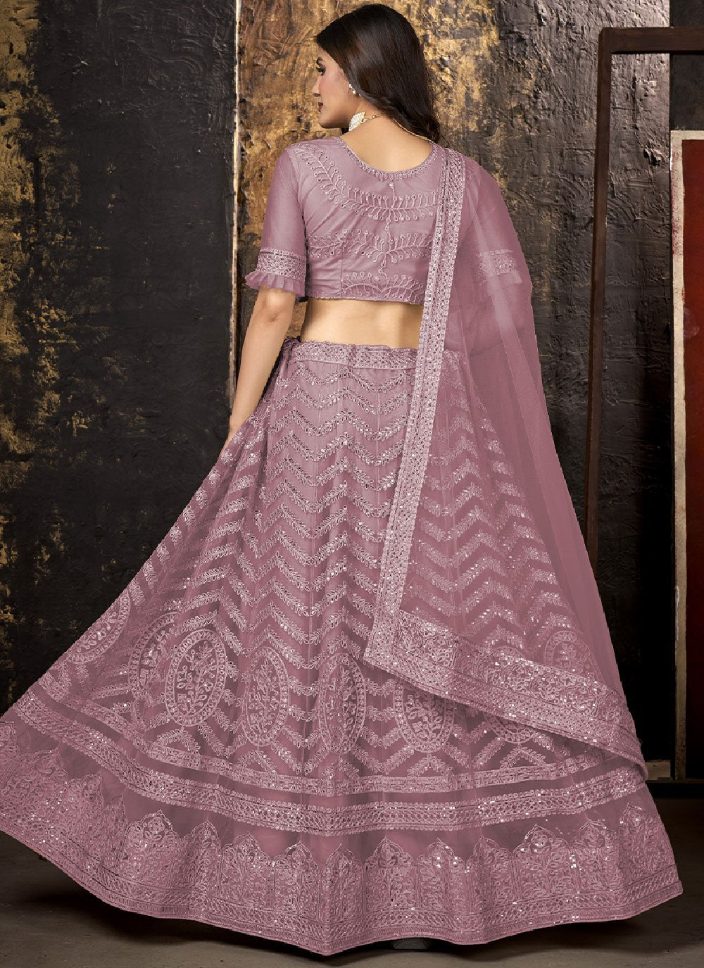 Lehenga Choli Net Pink Embroidered Lehenga Choli