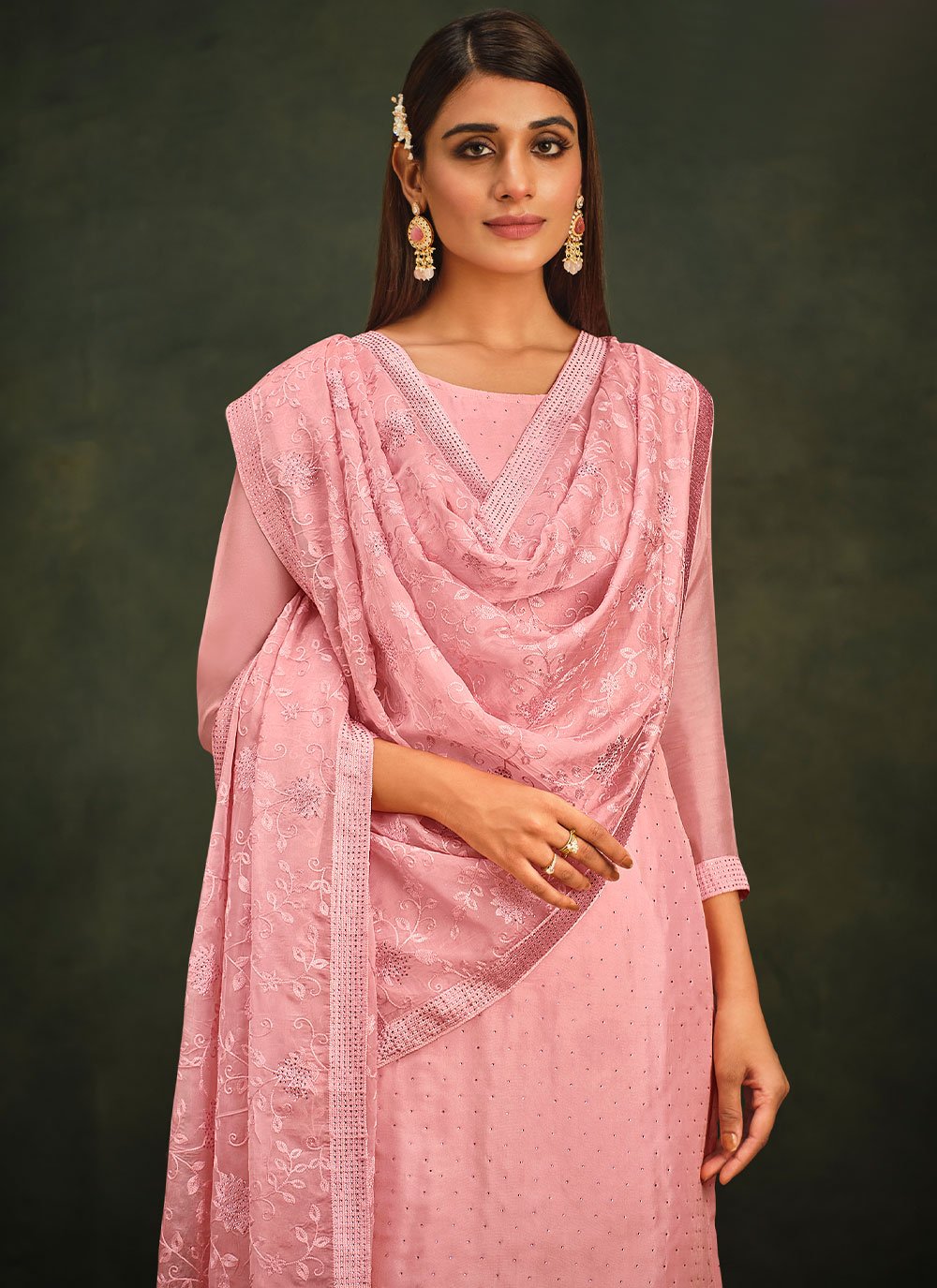 Trendy Suit Organza Pink Embroidered Salwar Kameez