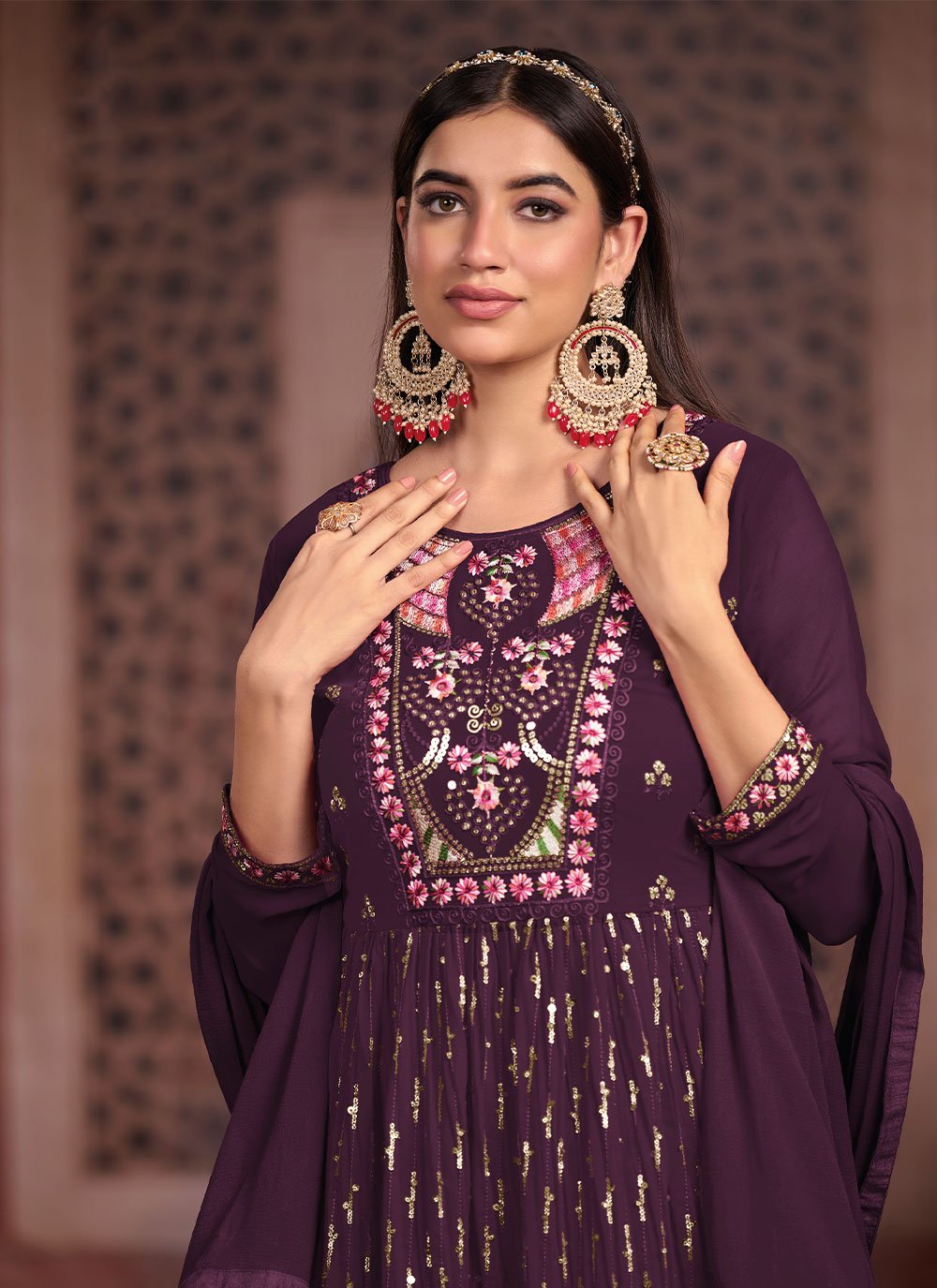 Salwar Suit Georgette Purple Embroidered Salwar Kameez