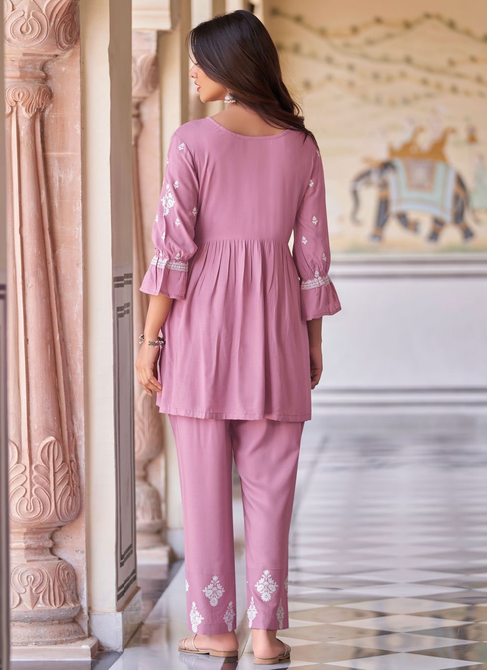 Casual Kurti Rayon Pink Embroidered Kurtis