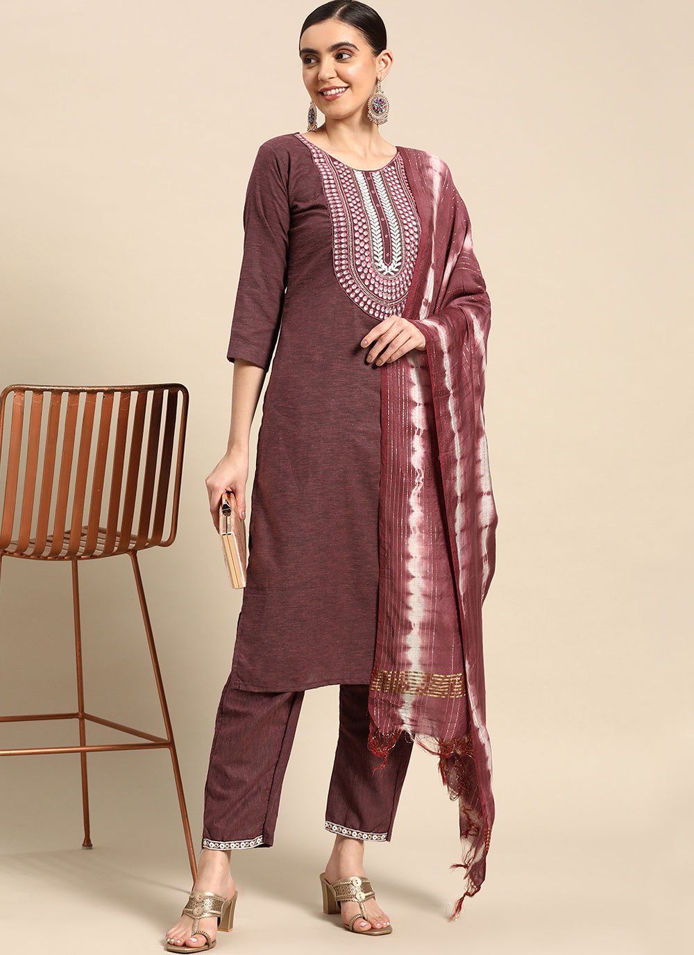 Salwar Suit Poly Cotton Mauve Embroidered Salwar Kameez