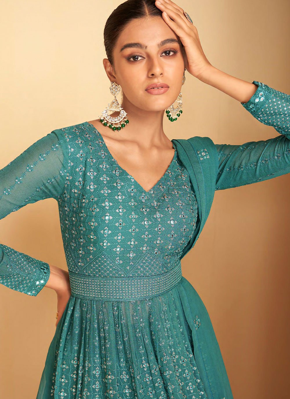 Lehenga Choli Georgette Rama Embroidered Lehenga Choli