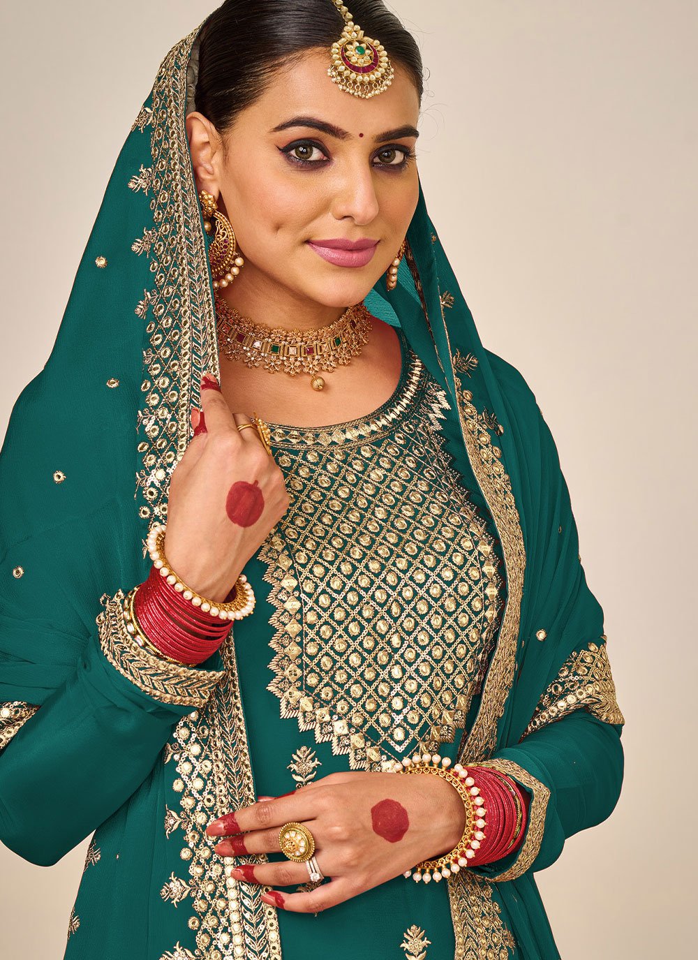 Straight Salwar Suit Faux Georgette Rama Embroidered Salwar Kameez