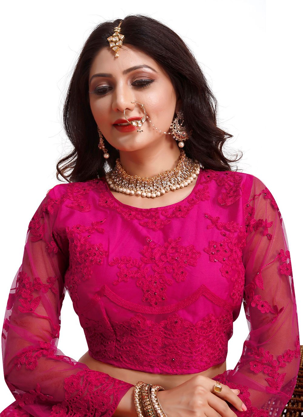 Lehenga Choli Net Rani Embroidered Lehenga Choli