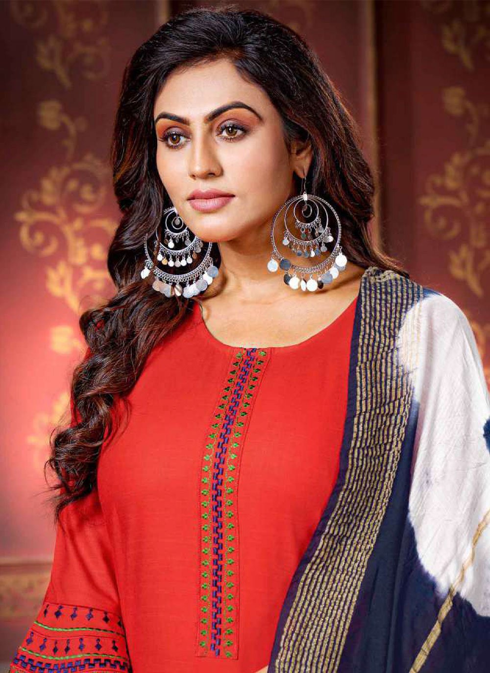 Salwar Suit Rayon Red Embroidered Salwar Kameez