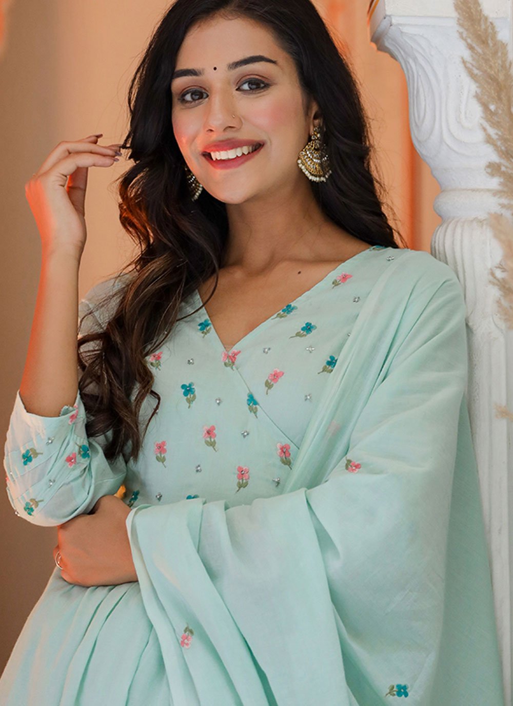 Trendy Suit Cotton Aqua Blue Embroidered Salwar Kameez