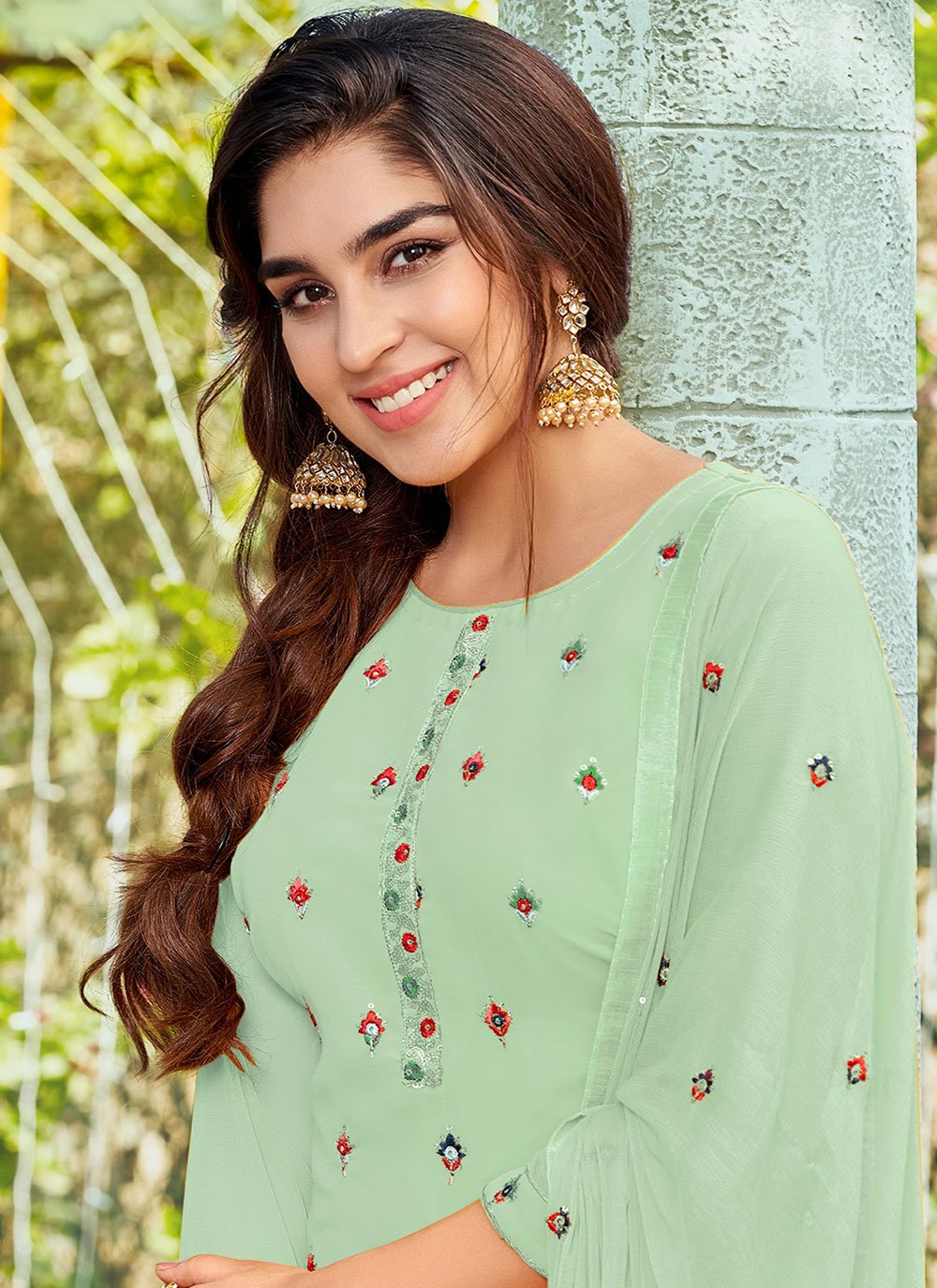 Salwar Suit Georgette Sea Green Embroidered Salwar Kameez