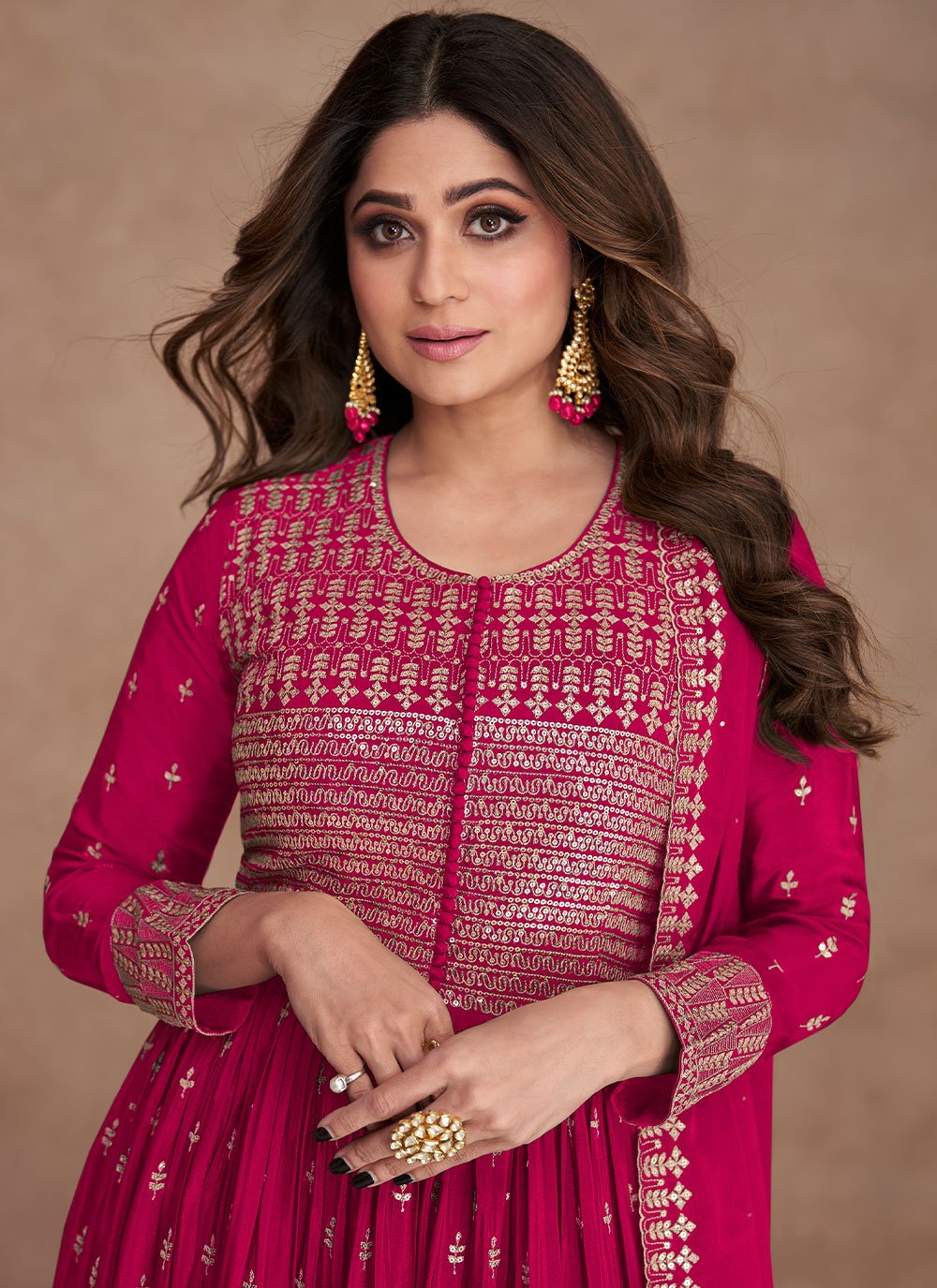 Salwar Suit Georgette Fuchsia Embroidered Salwar Kameez