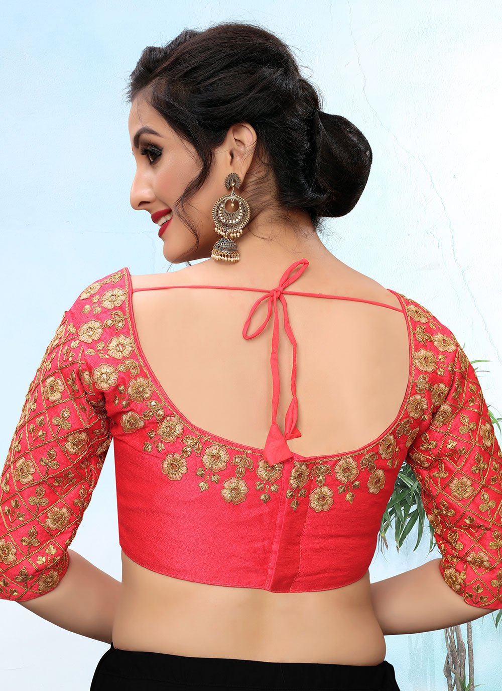 Blouse Silk Peach Embroidered Blouse