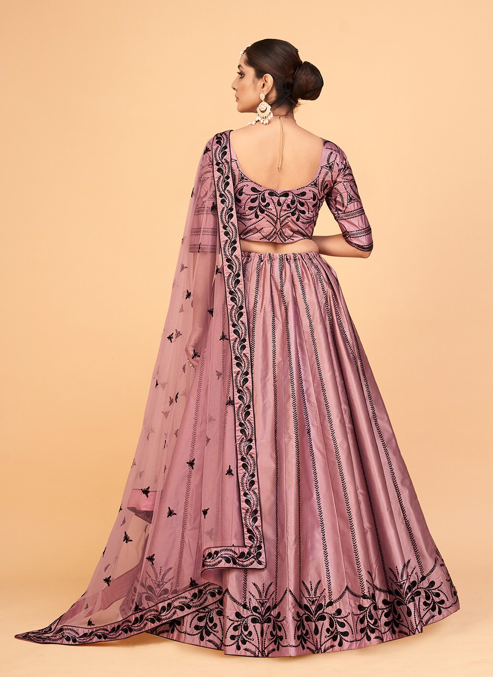 A Line Lehenga Silk Pink Embroidered Lehenga Choli